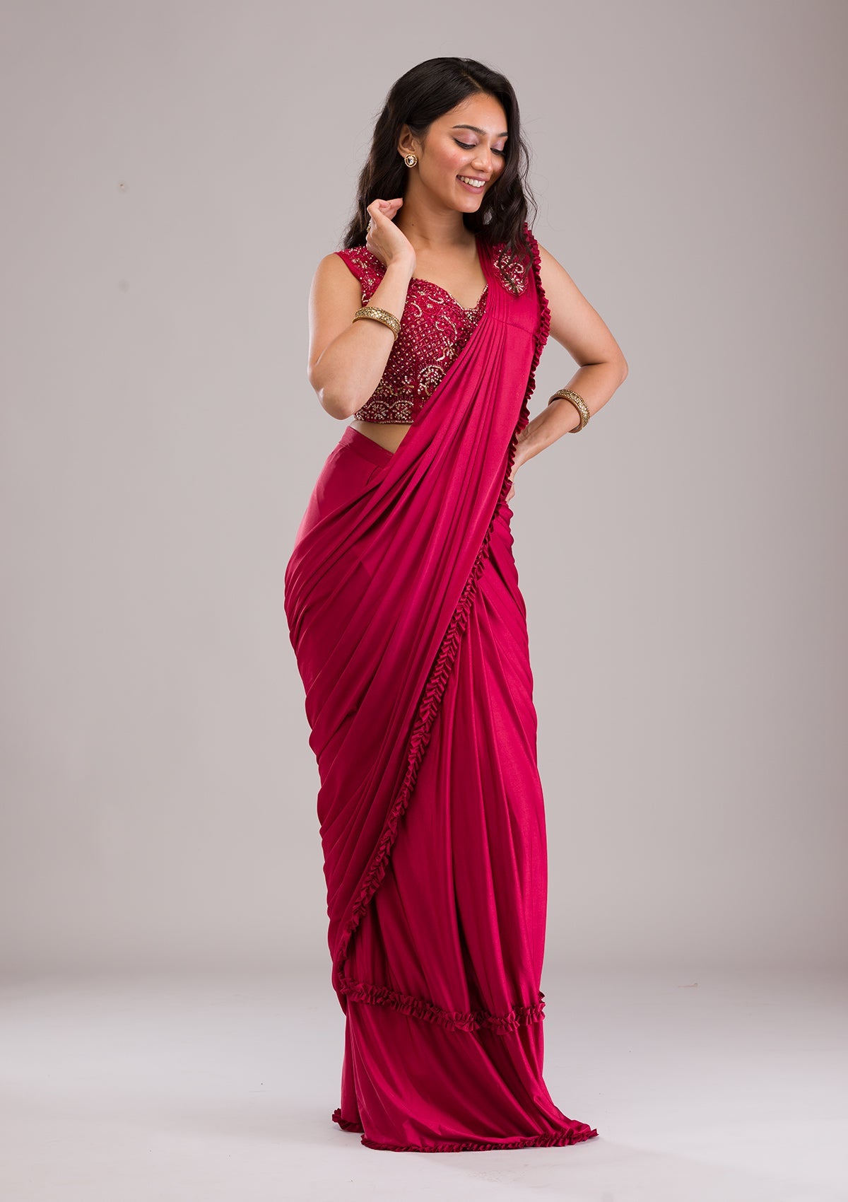 Maroon Stonework Lycra Saree-Koskii