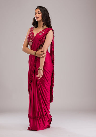 Maroon Stonework Lycra Saree-Koskii