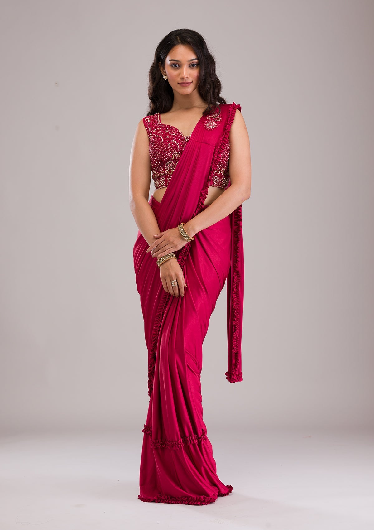 Maroon Stonework Lycra Saree-Koskii