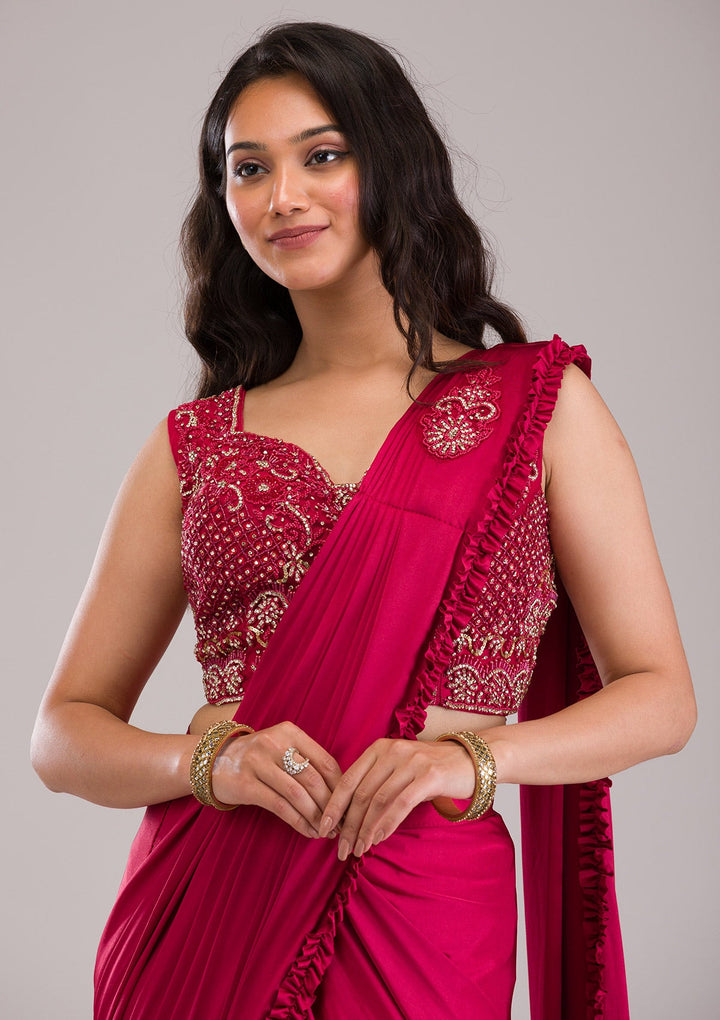 Maroon Stonework Lycra Saree-Koskii