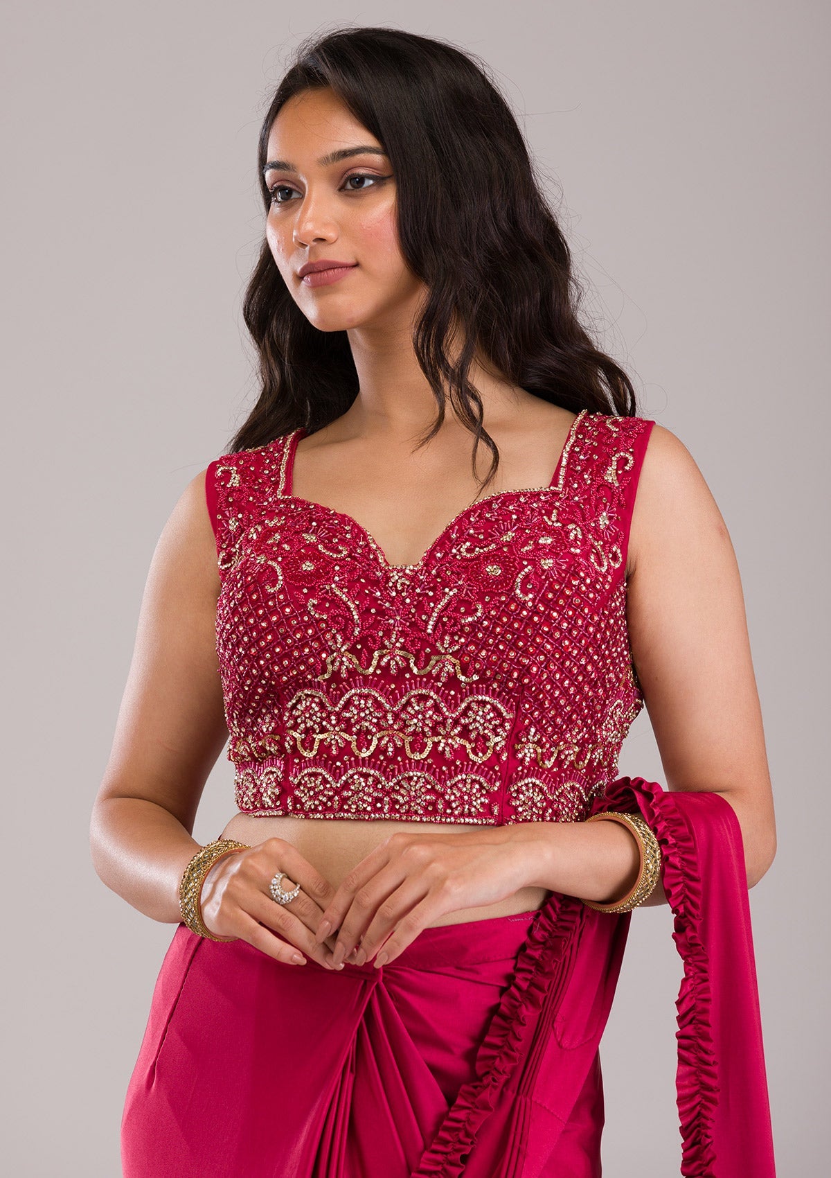 Maroon Stonework Lycra Saree-Koskii