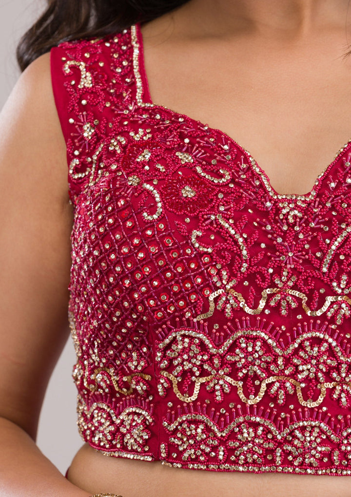 Maroon Stonework Lycra Saree-Koskii