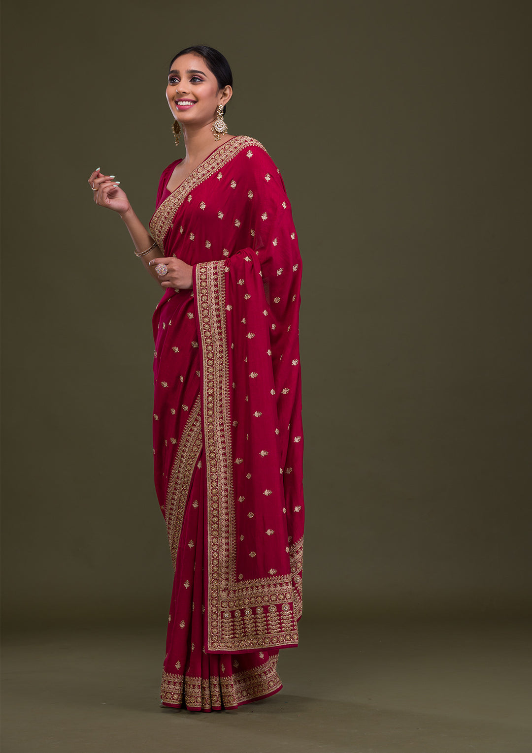 Maroon Stonework Raw Silk Saree-Koskii