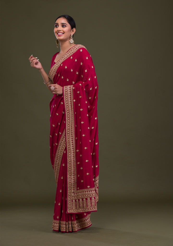 Maroon Stonework Raw Silk Saree-Koskii