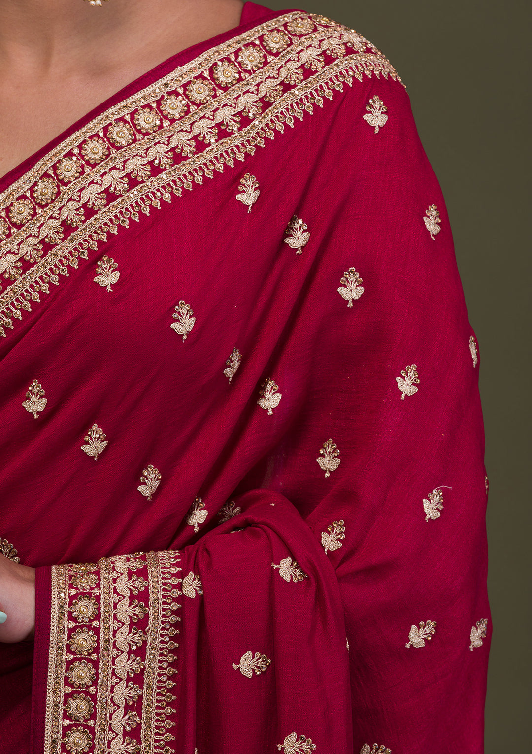 Maroon Stonework Raw Silk Saree-Koskii