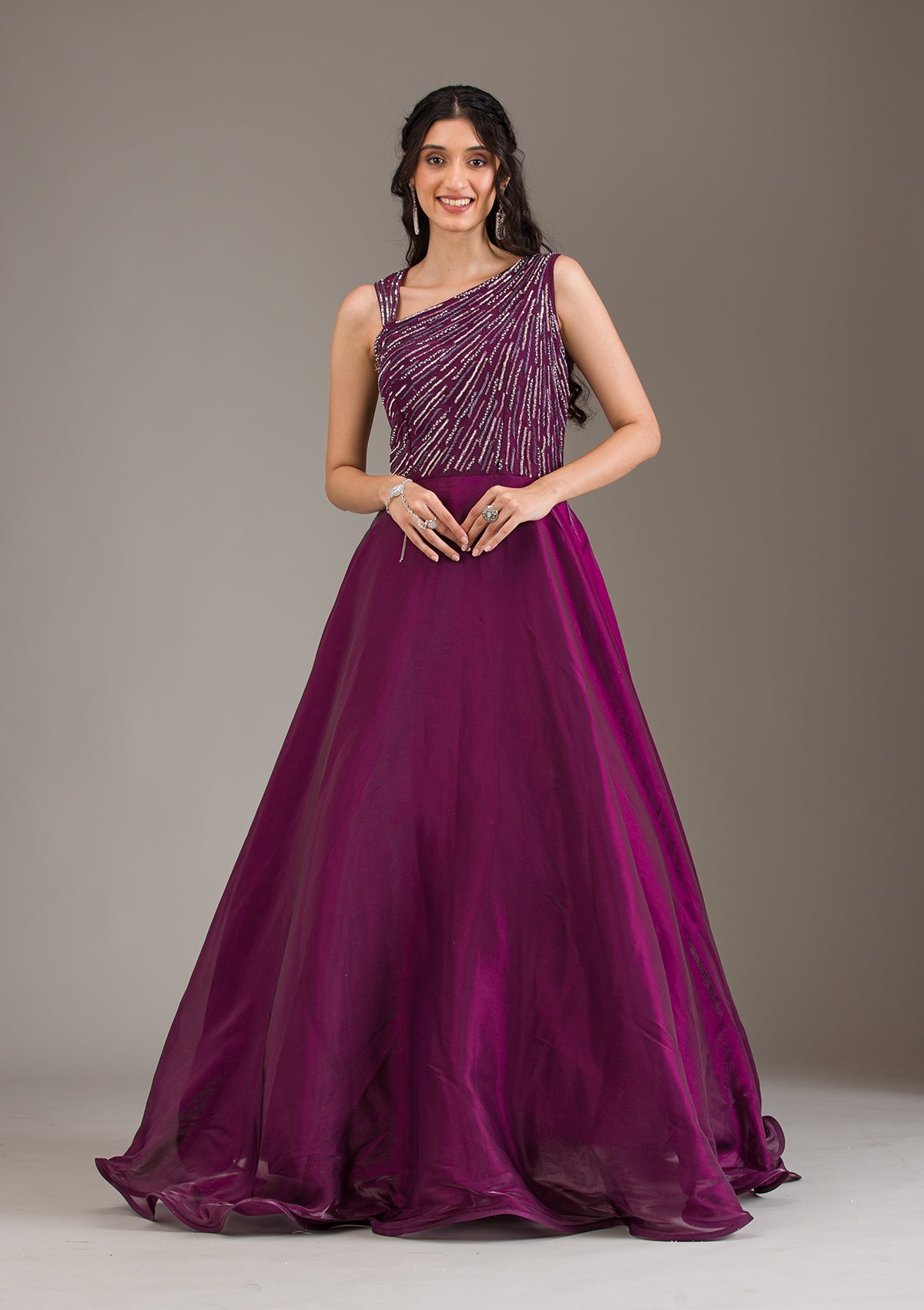 Wine Stonework Satin Gown-Koskii