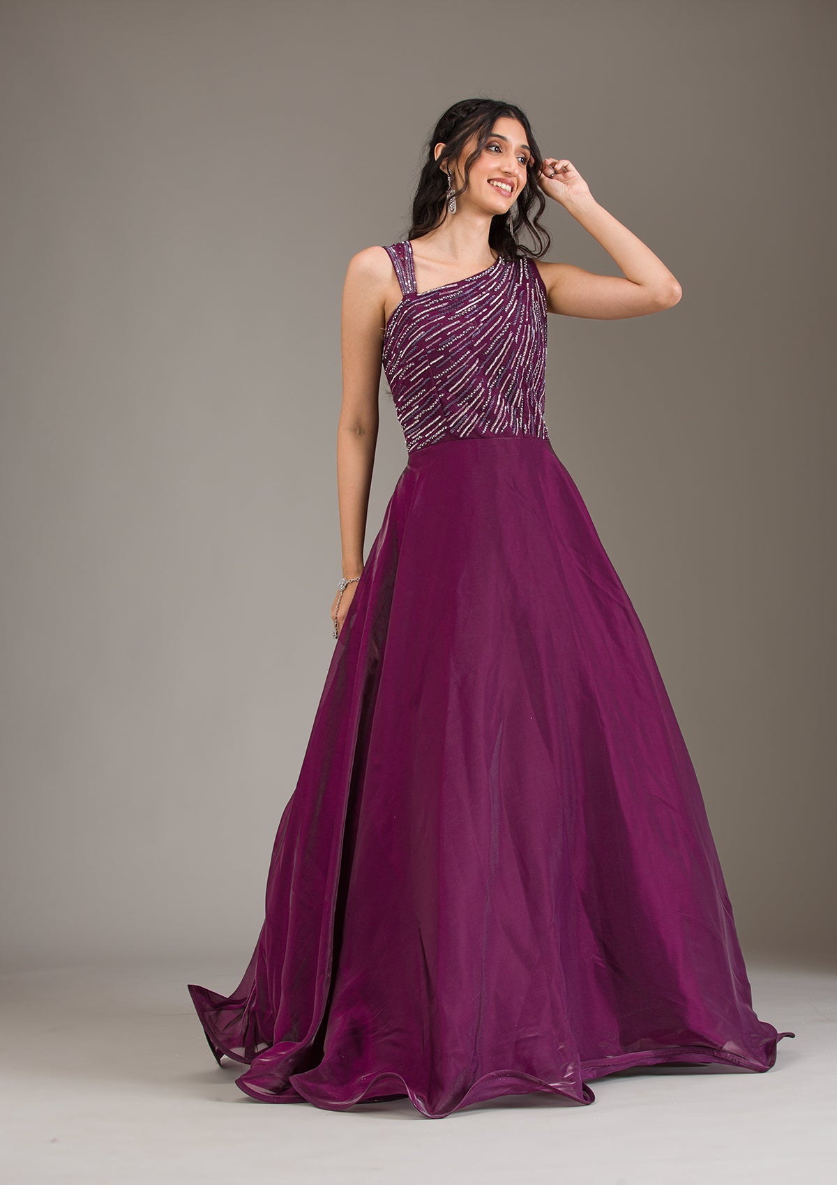 Wine Stonework Satin Gown-Koskii