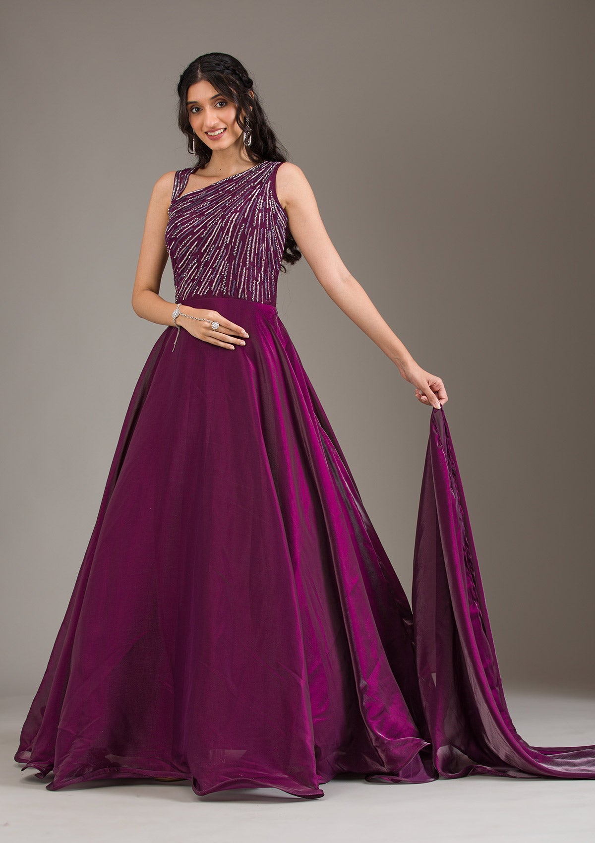 Wine Stonework Satin Gown-Koskii