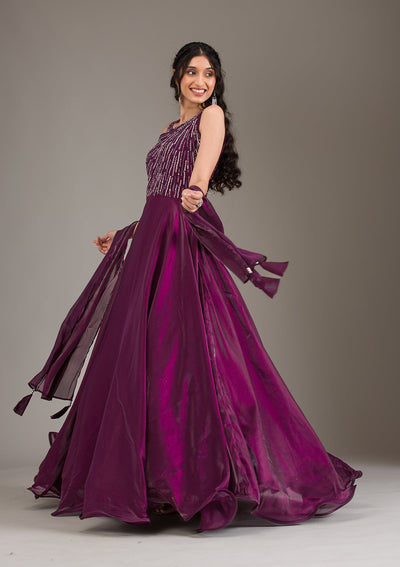 Wine Stonework Satin Gown-Koskii