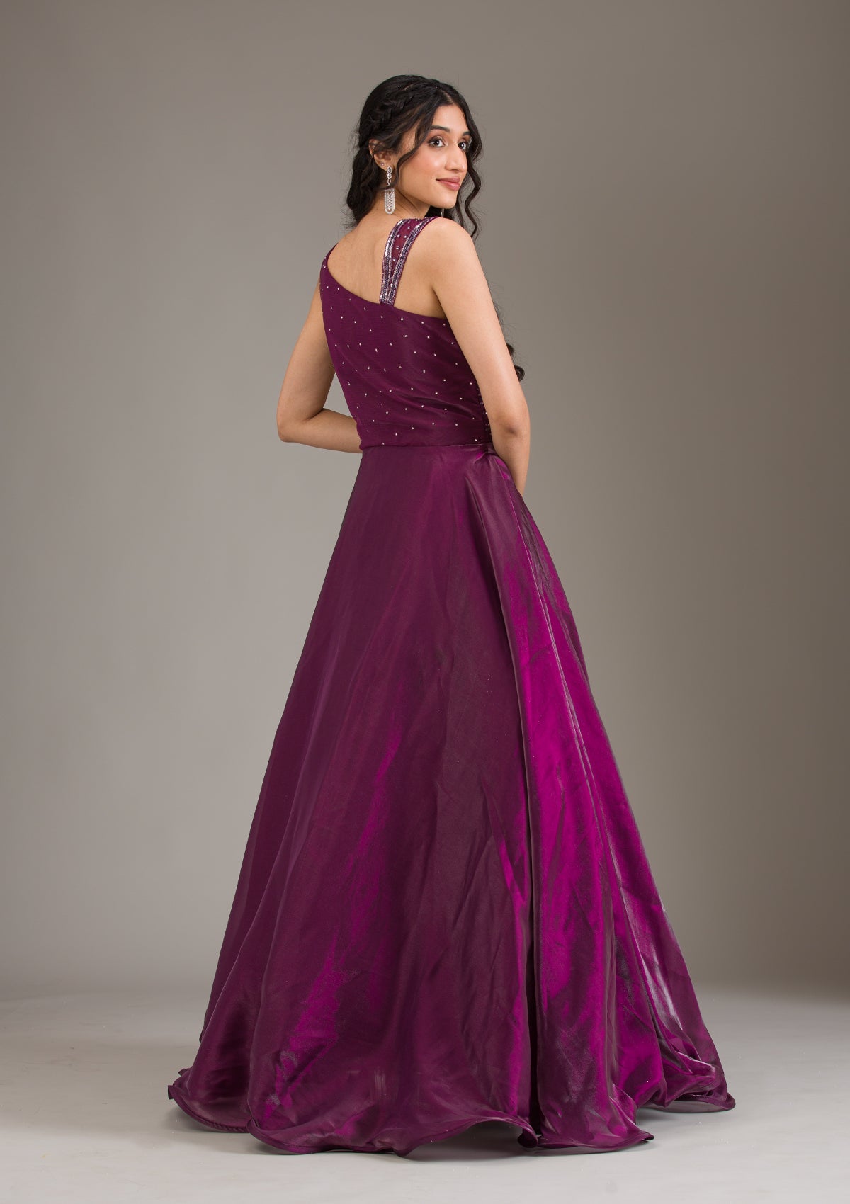 Wine Stonework Satin Gown-Koskii