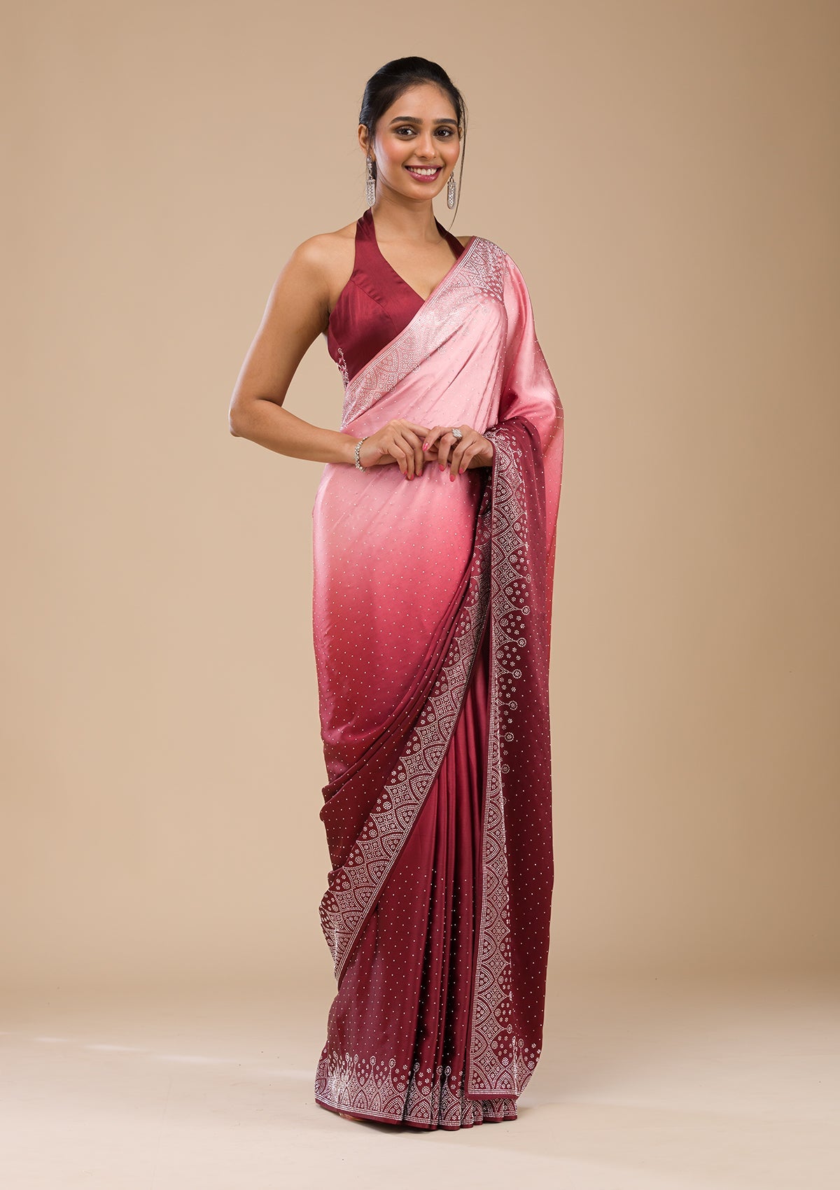 Maroon Stonework Satin Saree