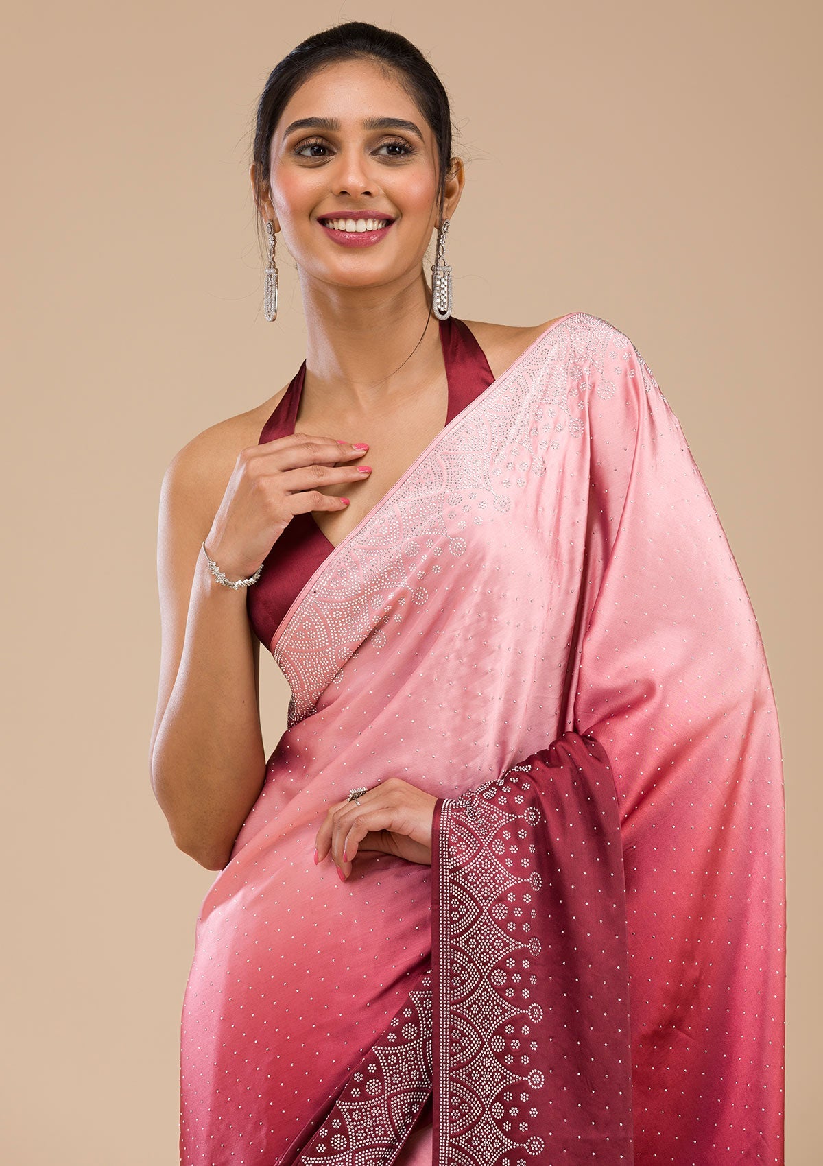 Maroon Stonework Satin Saree