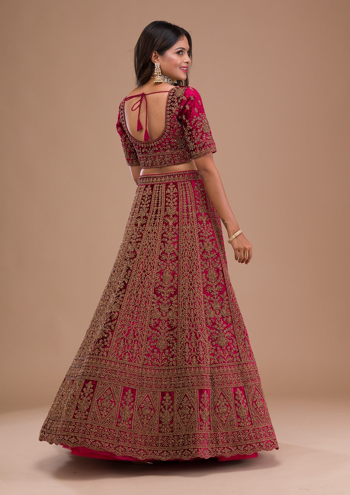 Maroon Stonework Velvet Readymade Lehenga-Koskii