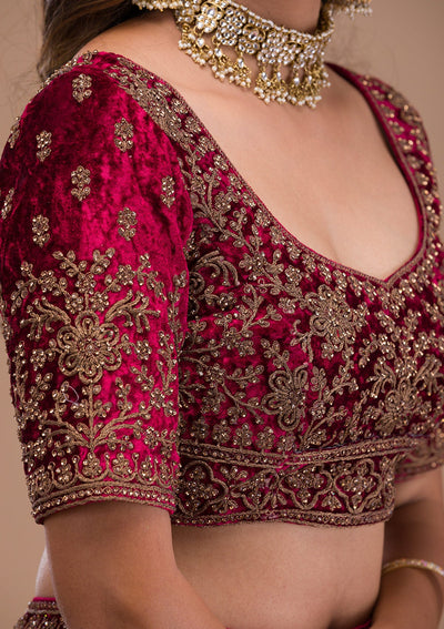 Maroon Stonework Velvet Readymade Lehenga-Koskii