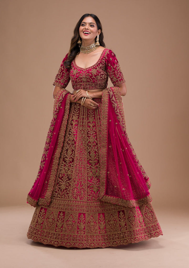 Maroon Stonework Velvet Readymade Lehenga-Koskii