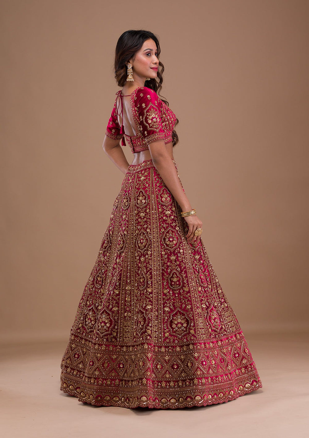 Maroon Stonework Velvet Readymade Lehenga-Koskii