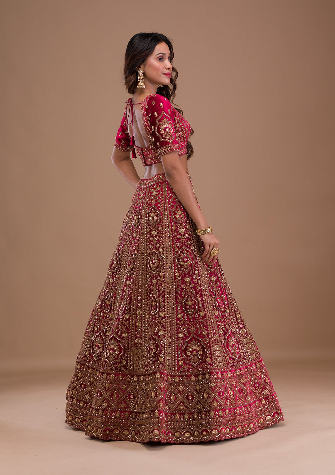 Maroon Stonework Velvet Readymade Lehenga-Koskii