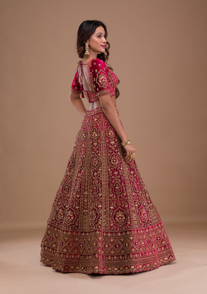 Maroon Stonework Velvet Readymade Lehenga-Koskii