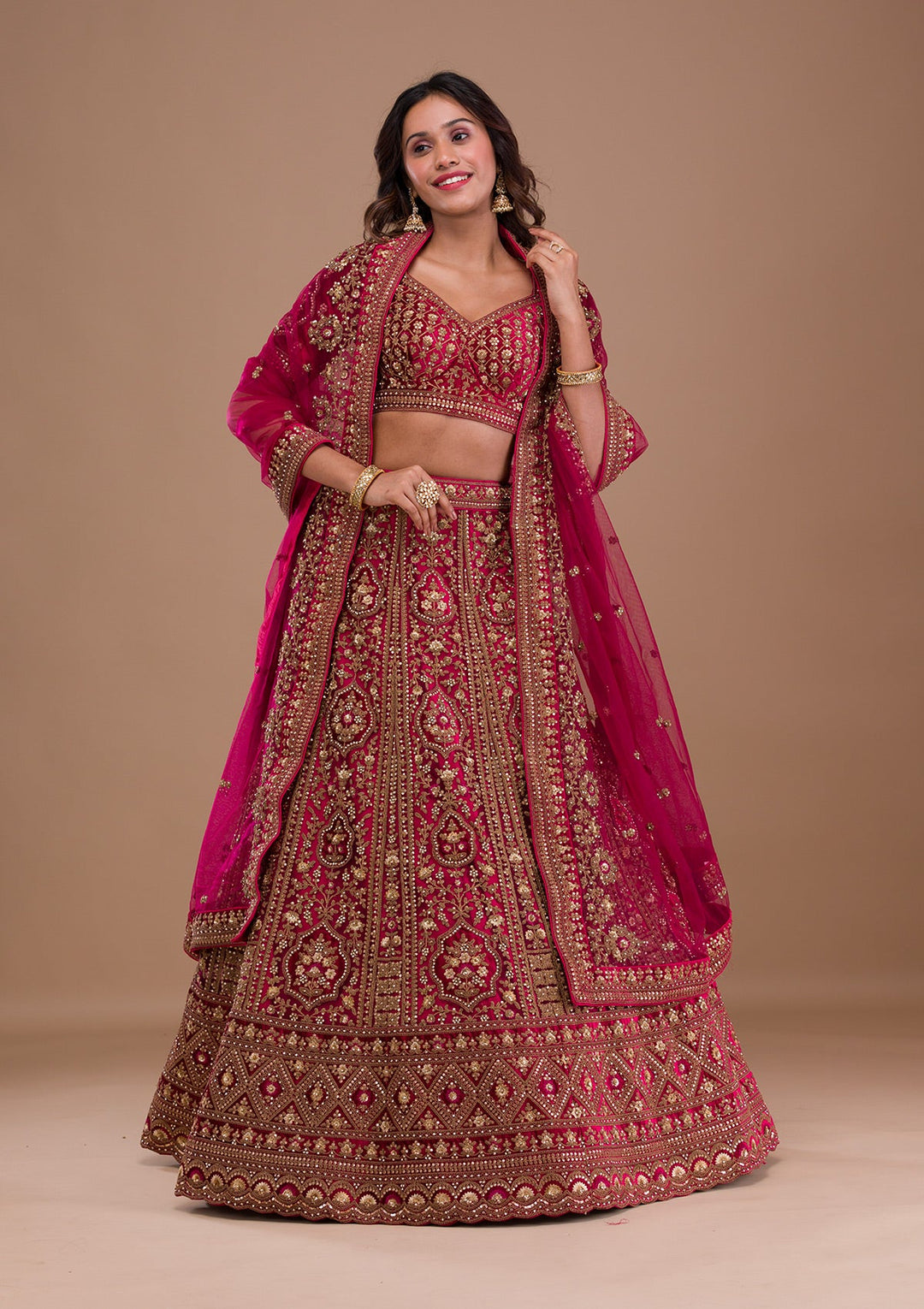 Maroon Stonework Velvet Readymade Lehenga-Koskii
