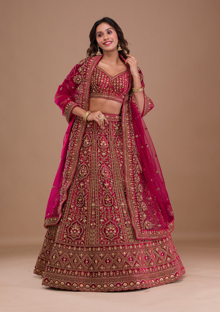 Maroon Stonework Velvet Readymade Lehenga-Koskii