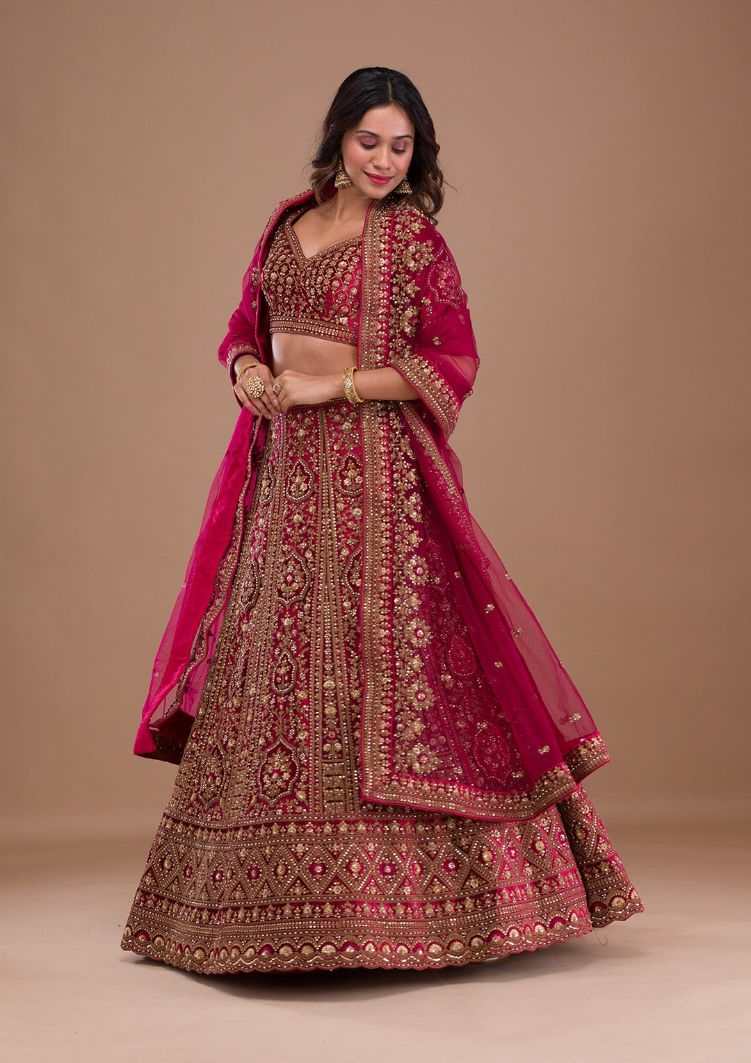 Maroon Stonework Velvet Readymade Lehenga-Koskii