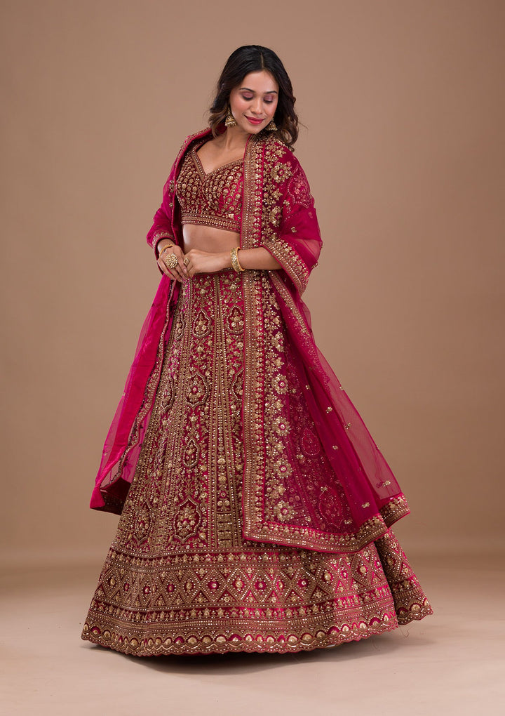 Maroon Stonework Velvet Readymade Lehenga-Koskii