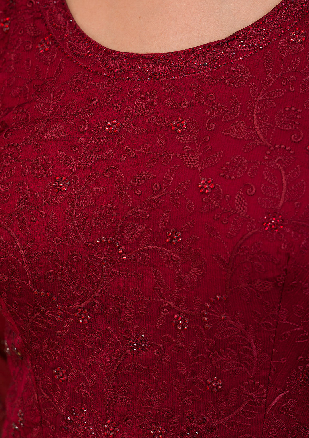 Maroon Swarovski Chiffon Readymade Anarkali Suit-Koskii