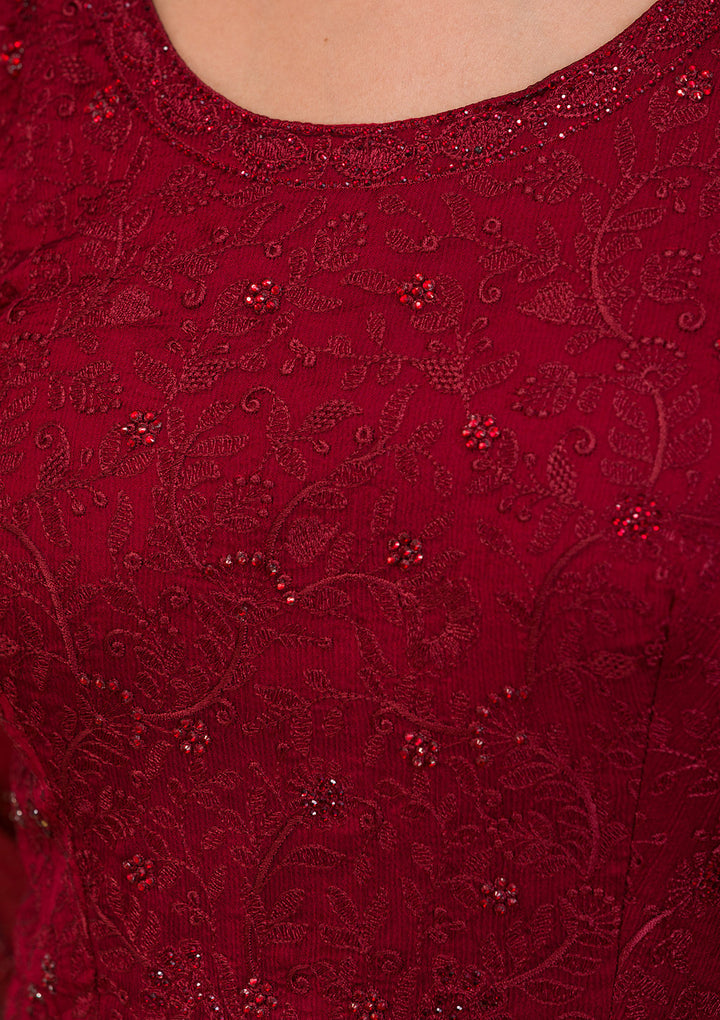 Maroon Swarovski Chiffon Readymade Anarkali Suit-Koskii