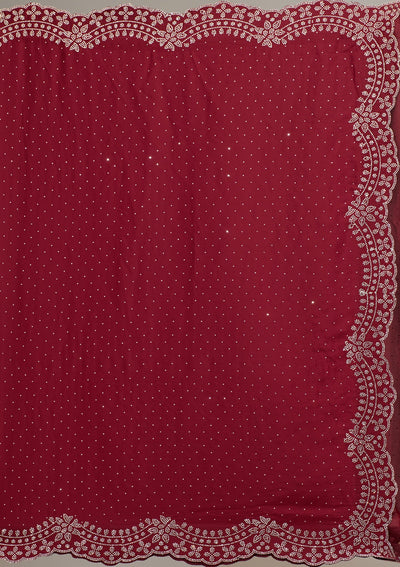 Maroon Swarovski Satin Saree-Koskii