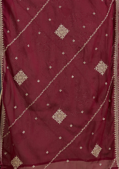 Maroon Threadwork Art Silk Readymade Salwar Suit-Koskii