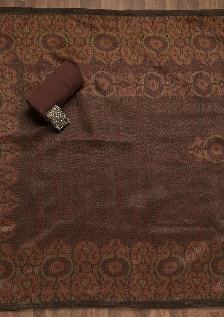 Maroon Threadwork Chanderi Unstitched Salwar Suit-Koskii