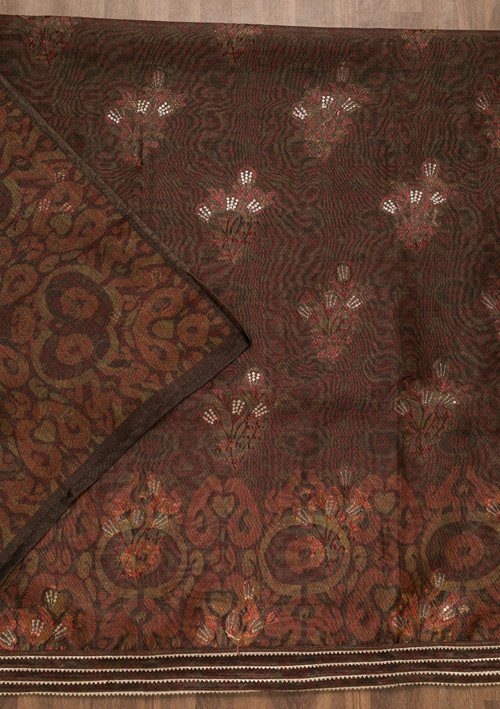 Maroon Threadwork Chanderi Unstitched Salwar Suit-Koskii