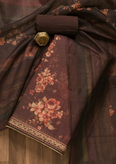 Maroon Threadwork Chanderi Unstitched Salwar Suit-Koskii