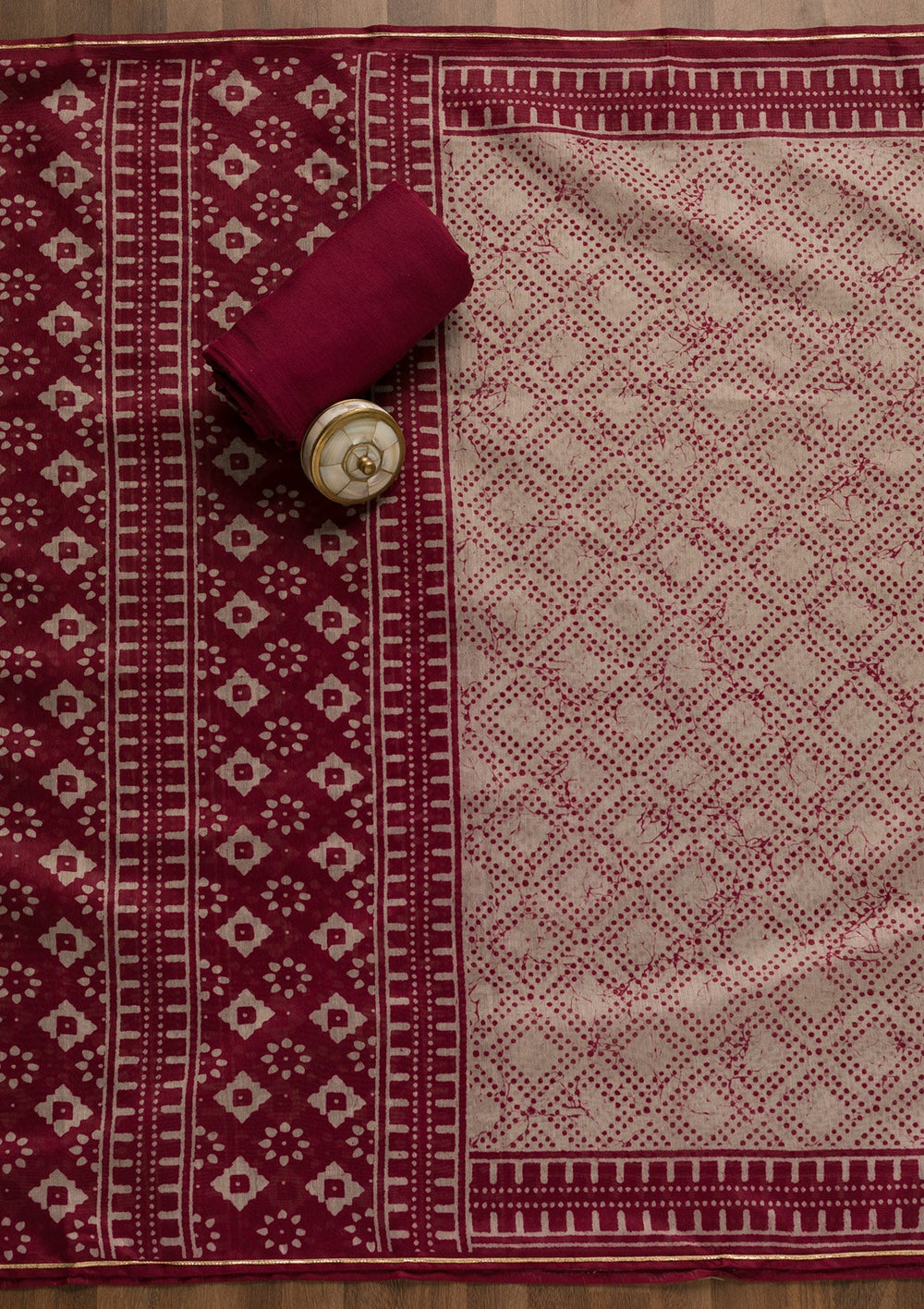 Maroon Threadwork Cotton Unstitched Salwar Kameez-Koskii