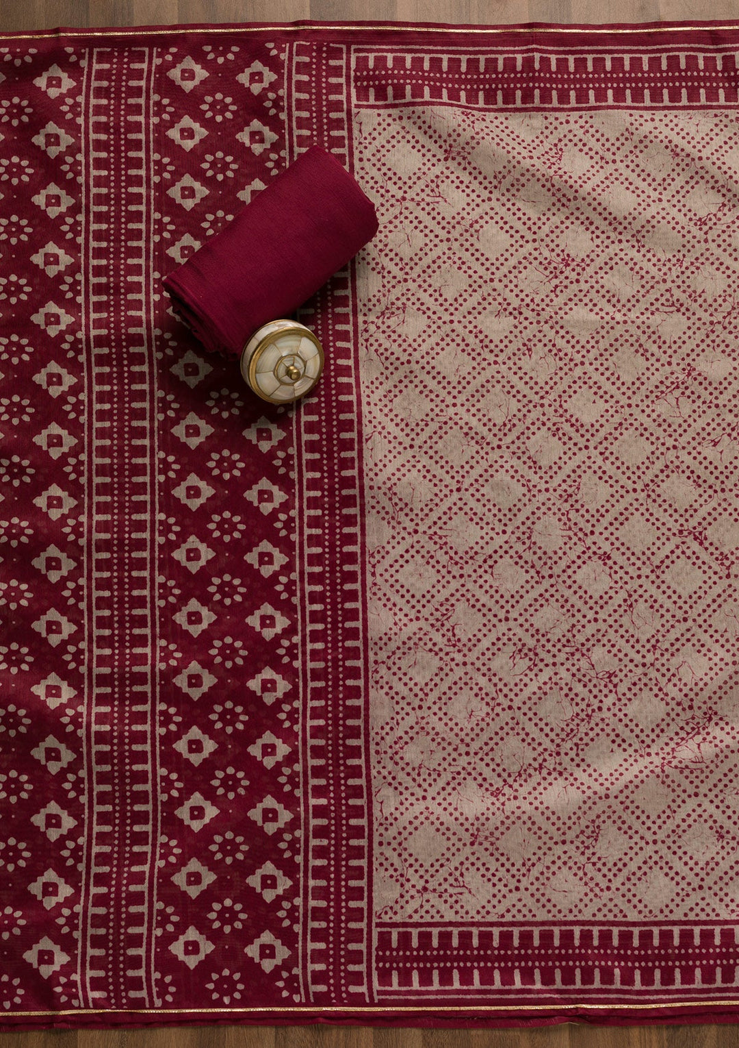 Maroon Threadwork Cotton Unstitched Salwar Kameez-Koskii