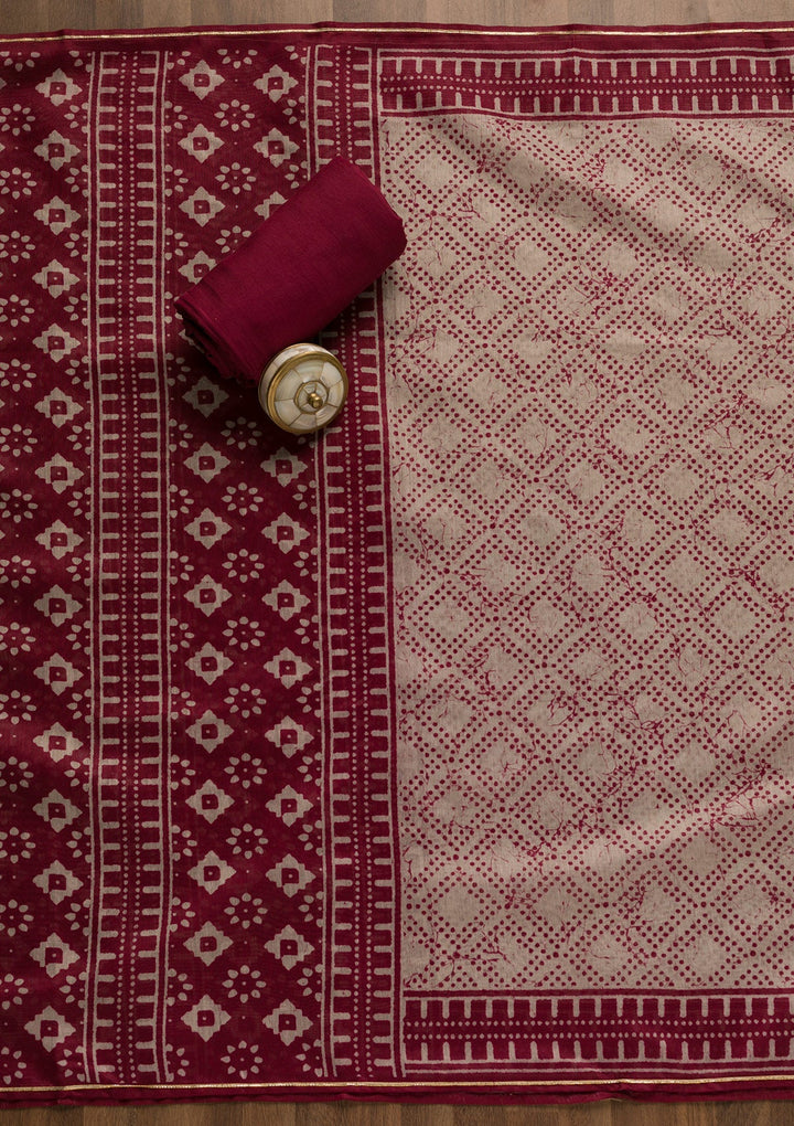 Maroon Threadwork Cotton Unstitched Salwar Kameez-Koskii