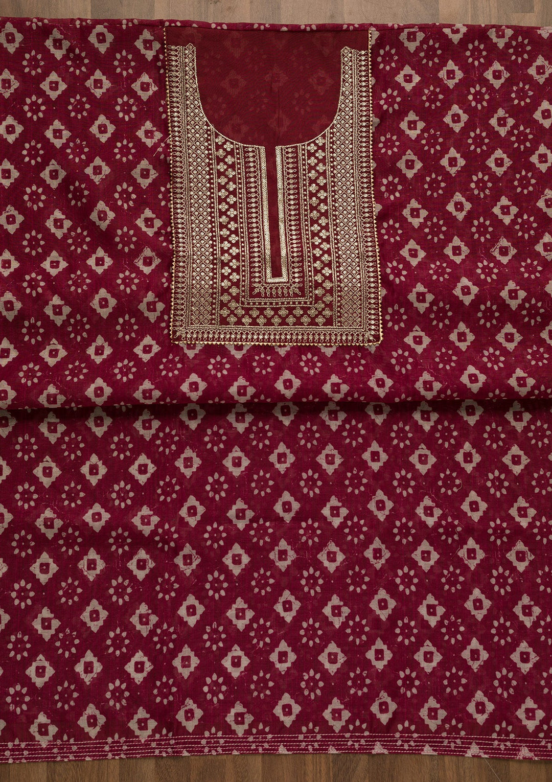 Maroon Threadwork Cotton Unstitched Salwar Kameez-Koskii
