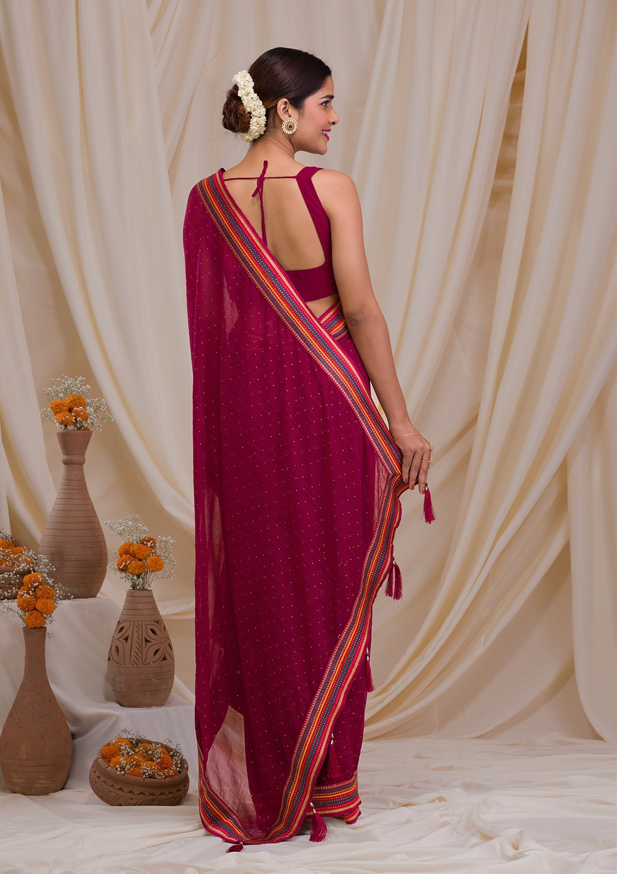 Maroon Threadwork Georgette Saree-Koskii