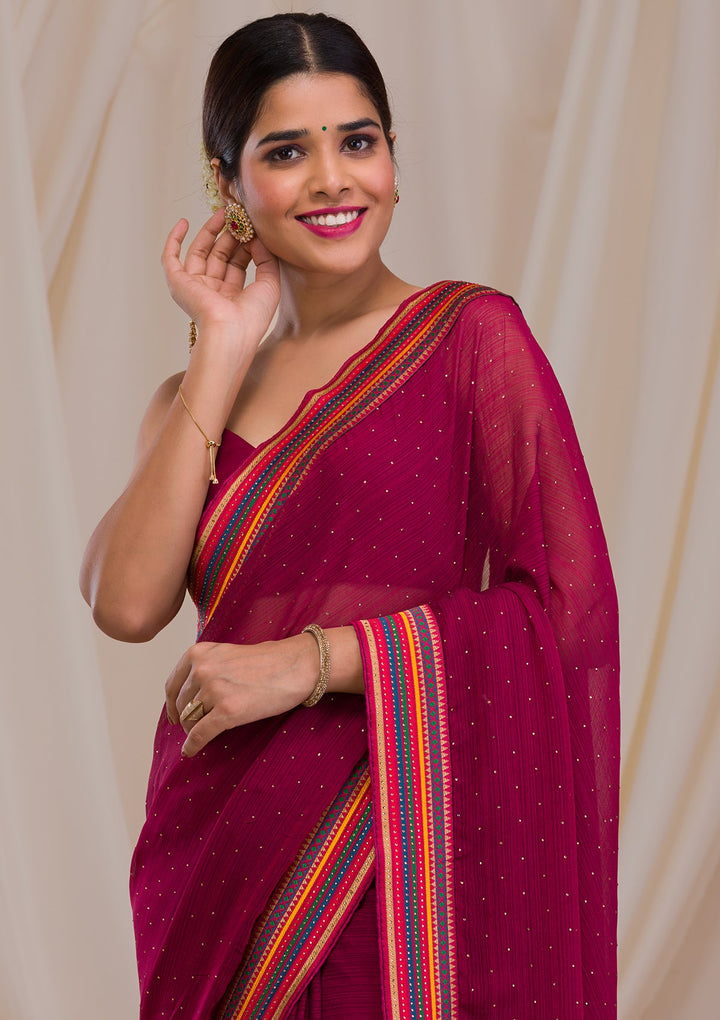 Maroon Threadwork Georgette Saree-Koskii