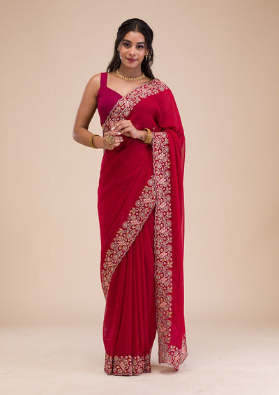 Maroon Threadwork Georgette Saree-Koskii