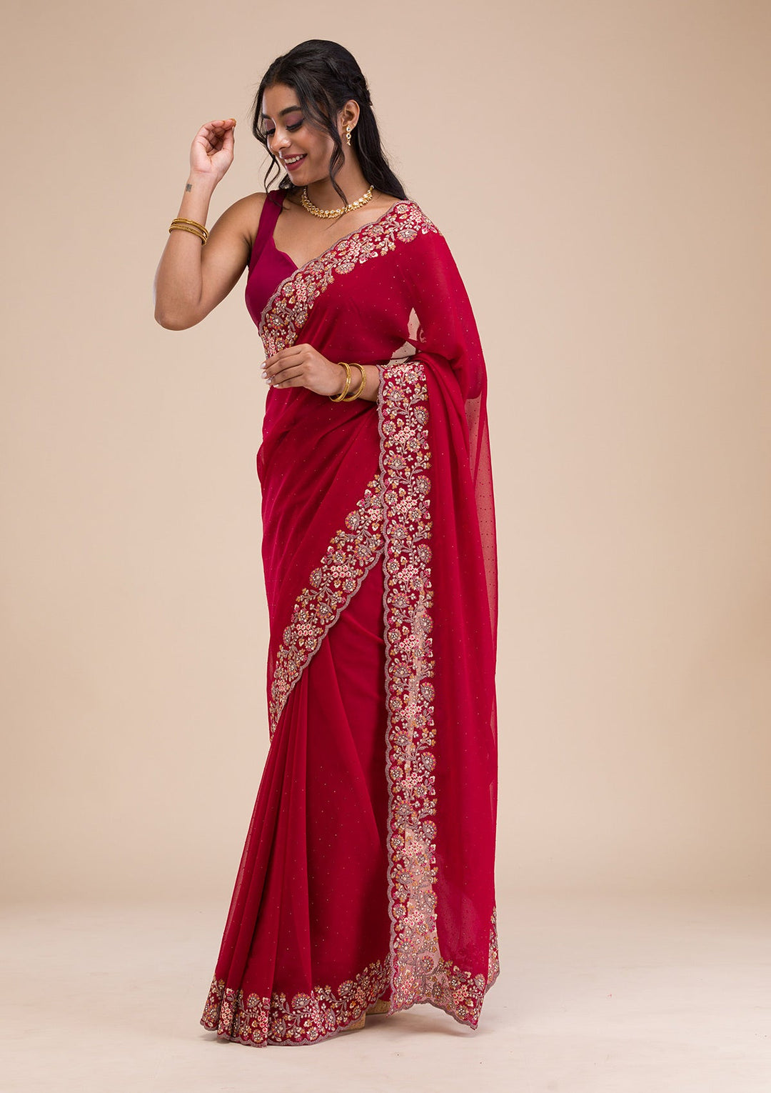 Maroon Threadwork Georgette Saree-Koskii