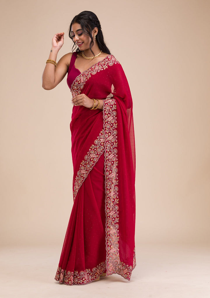Maroon Threadwork Georgette Saree-Koskii