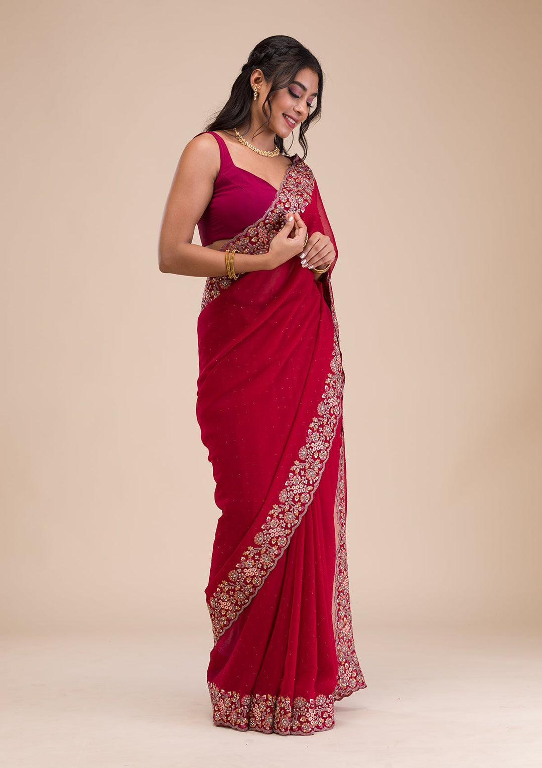 Maroon Threadwork Georgette Saree-Koskii