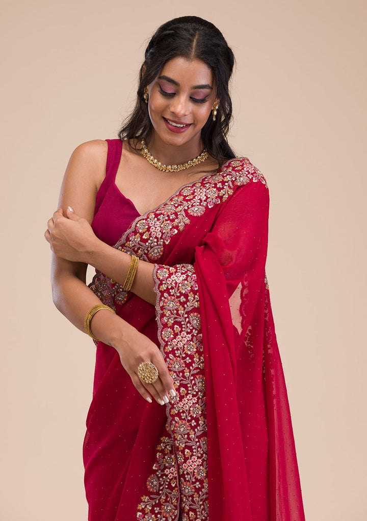 Maroon Threadwork Georgette Saree-Koskii