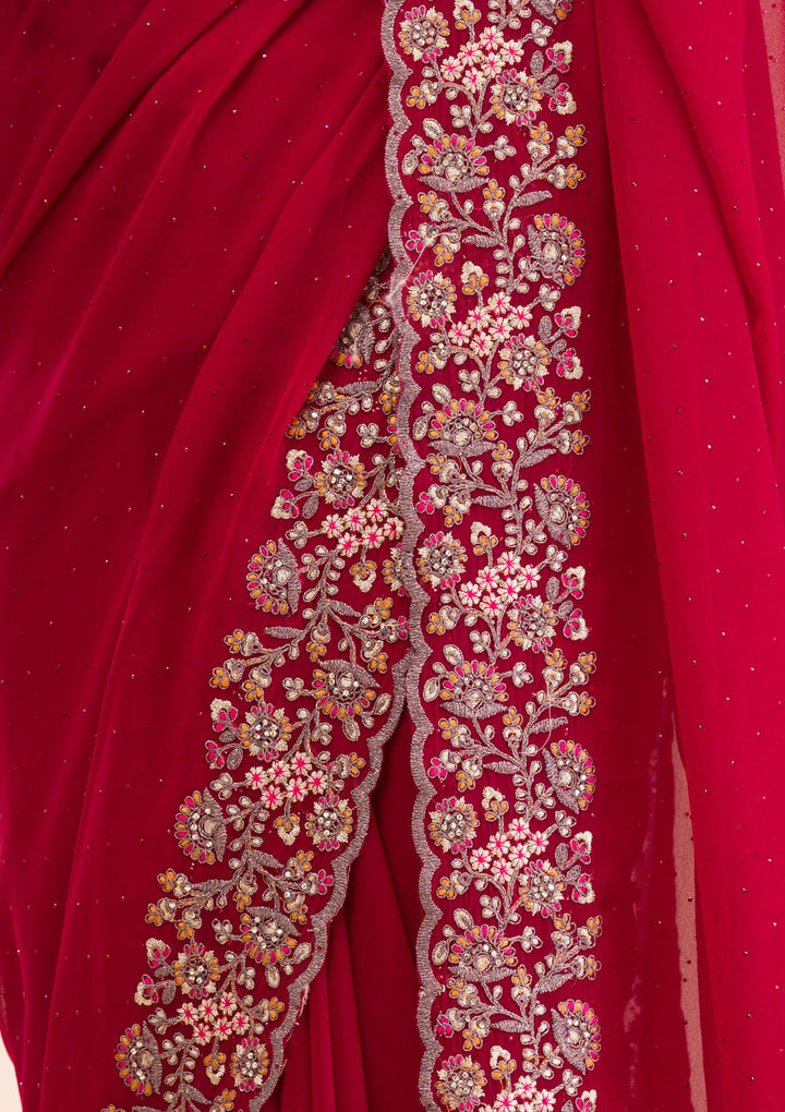 Maroon Threadwork Georgette Saree-Koskii