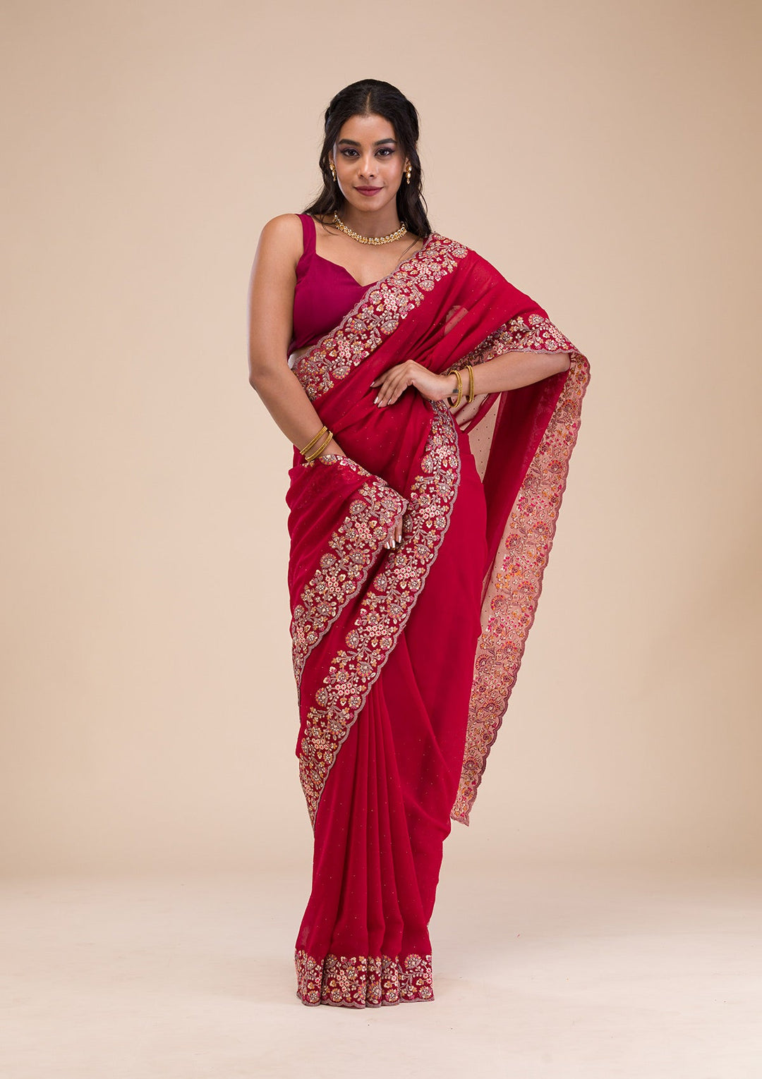 Maroon Threadwork Georgette Saree-Koskii