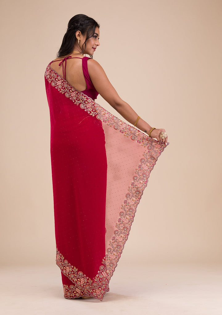 Maroon Threadwork Georgette Saree-Koskii
