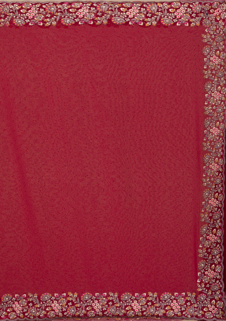 Maroon Threadwork Georgette Saree-Koskii