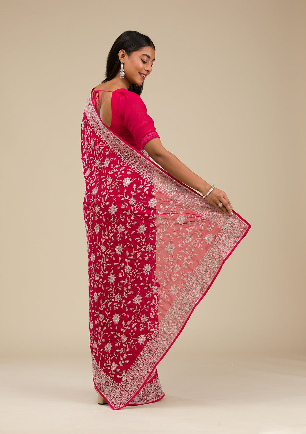 Maroon Threadwork Georgette Saree-Koskii