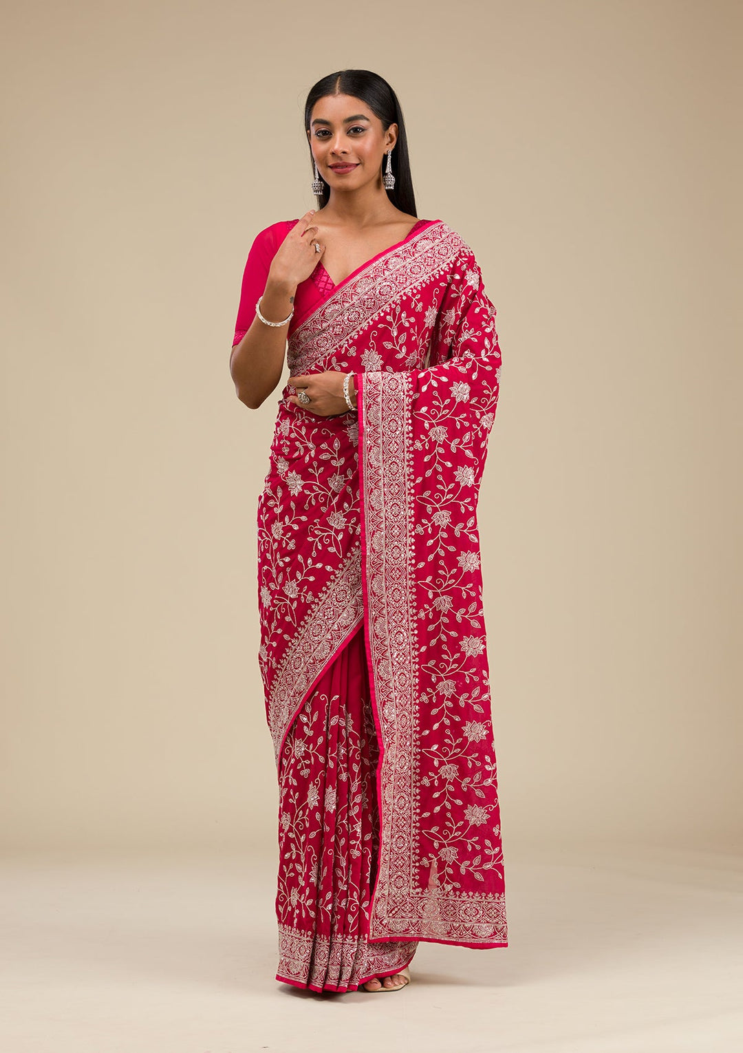 Maroon Threadwork Georgette Saree-Koskii